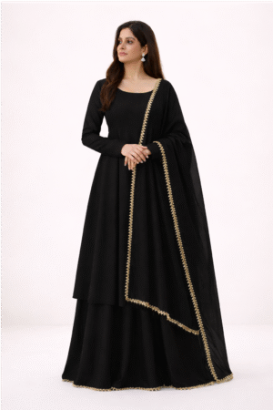black front1 Zarmina Black – Elegant Anarkali Set